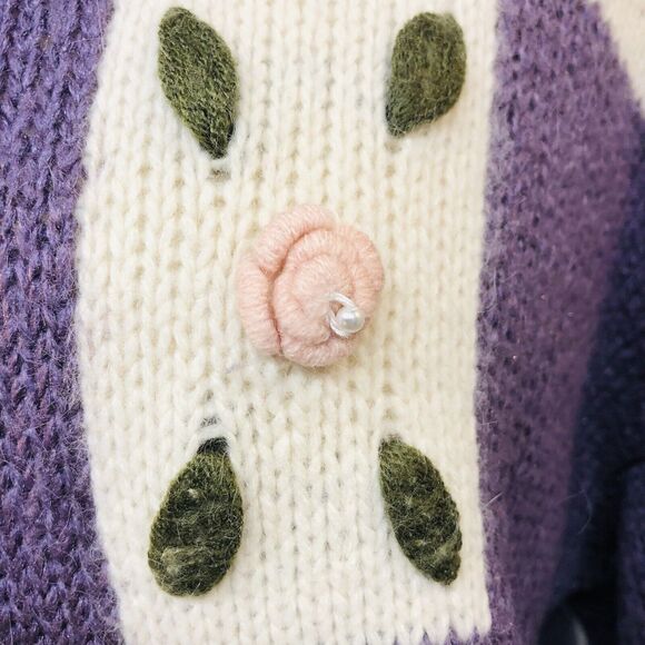 Vtg Yessica Purple Wool Angora Acrylic Blend Flowers Cardigan Med Grammacore - Picture 5 of 12